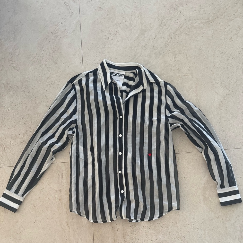 Moschino Couture Black and White Striped cotton and silk women’s blouse